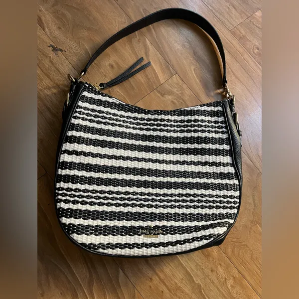 kate spade Black and White Woven Shoulder Bag - Image 10