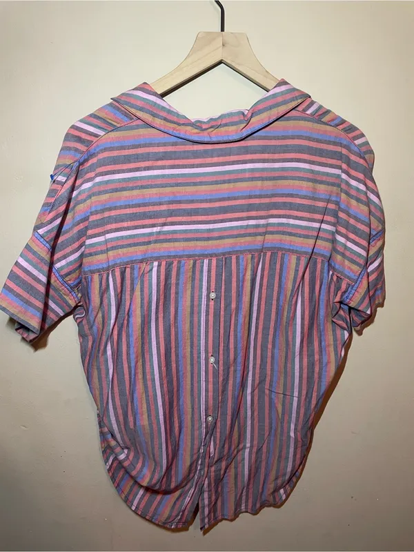 Madewell Multicolor Striped V-Neck Short Sleeve Button-Down Blouse XS - Image 2