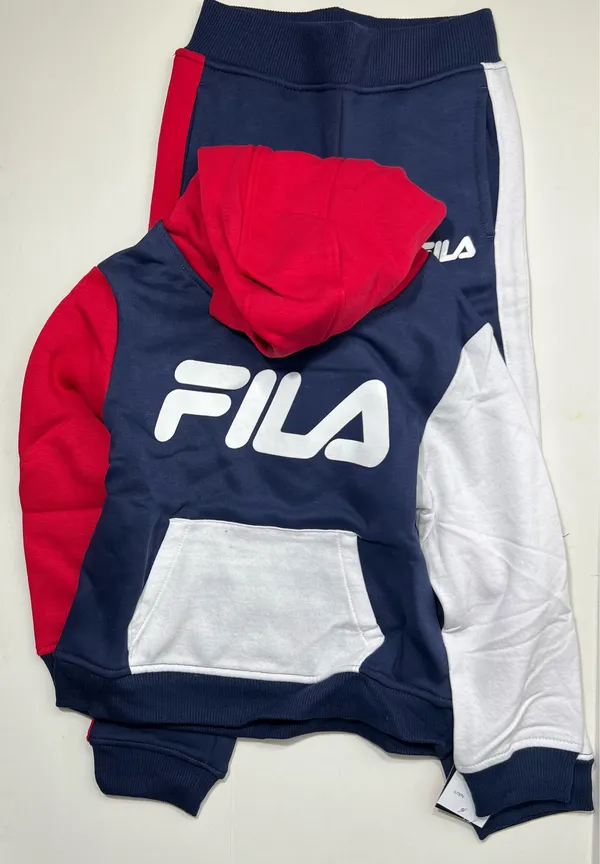 Fila little boys 2 pcs jogger with hooded pullover, size 4 Navy/red - Image 3
