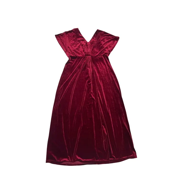 Velvet Rich Wine V-Neck Crossover Faux Wrap Dress SZ XL Elegant Wedding Cocktail - Image 2