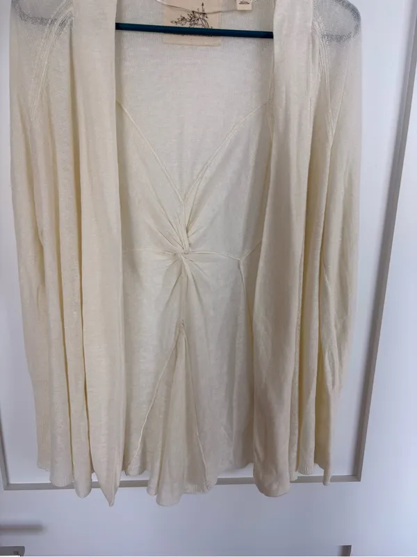 Anthropologie Angel of the North Ivory Linen Blend Open Cardigan Twist Back-S - Image 6