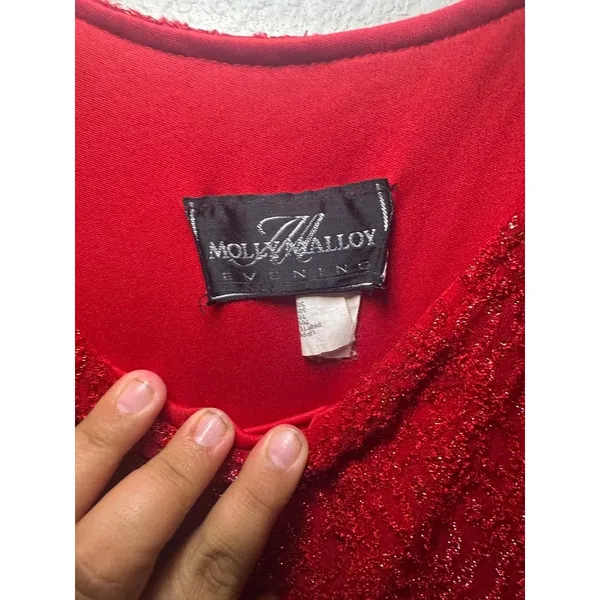 Vintage Molly Malloy Evening Red Glitter Lace Empire Waist Cocktail Dress Womens - Image 4
