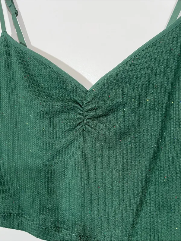 Aerie Superchill Waffle Bra Top in Dark Green Speckle Size Large - Image 2