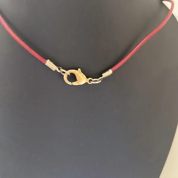Silver Tone Necklace Burgundy Cord - Image 2