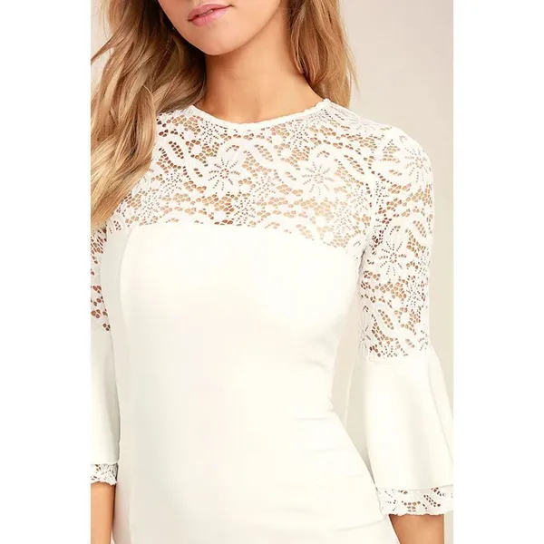 Lulu’s nwt ivory white lace top bell sleeve fitted dress size medium - Image 5