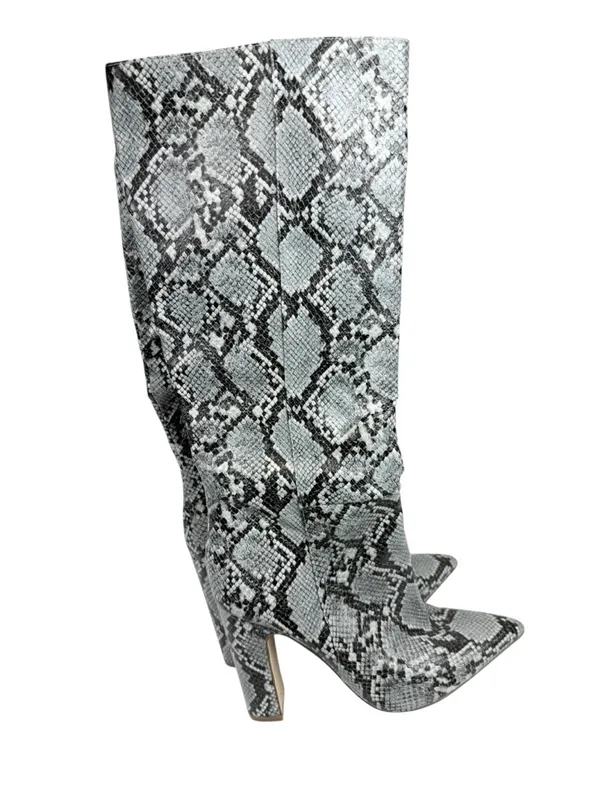 Steve Madden Rouge Gray Snakeskin Faux Leather Point Toe Knee‎ High Boots Size 9 - Image 3