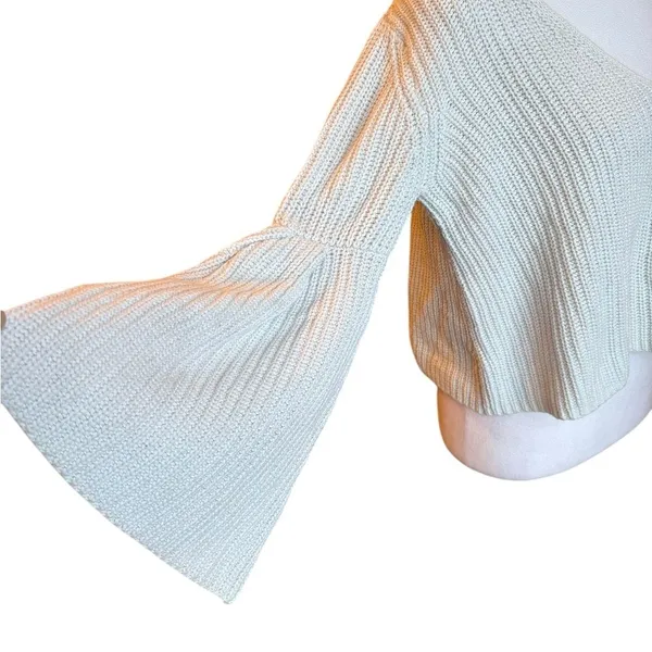 Free People Damsel Boxy Cream Chunky Knit Sweater Bell Sleeve Womens Small - Image 4