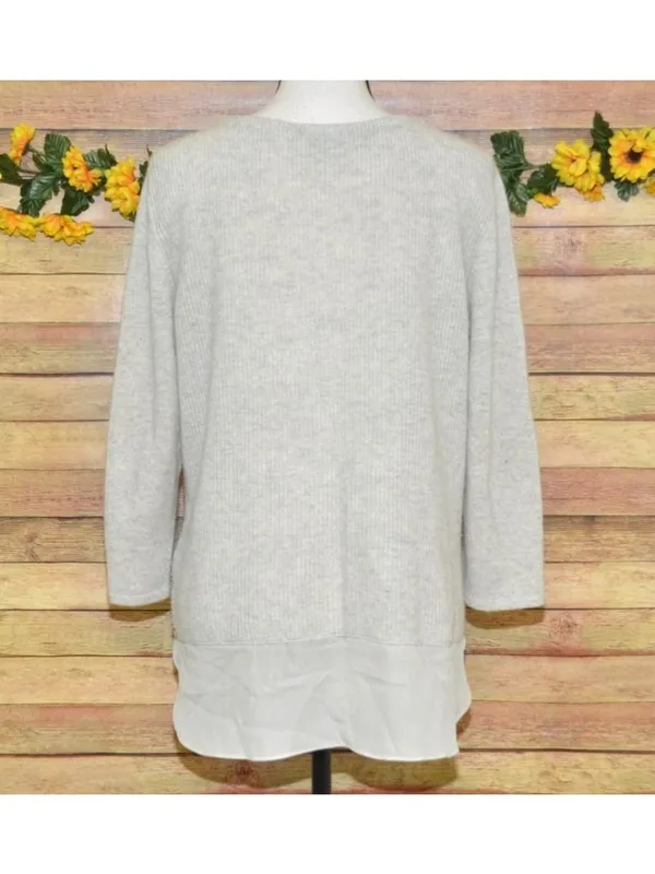 Neiman Marcus Cashmere Sweater L Beige 100% Cashmere Silk Hem V Neck Tunic - Image 6