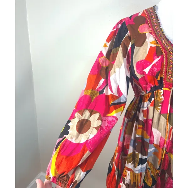 Kaktus Floral Mini Dress Womens Small Multicolor Excellent‎ Embroidered Boho - Image 9