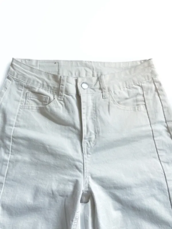 Sidefeel Women White Wide Leg Jeans High Waist Stretchy Raw Hem Denim Pants Sz 6 - Image 5