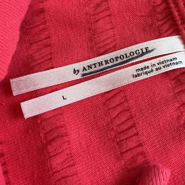 Anthropologie Open Back Tiered Mini Dress Coral Pink Textured Stripe Large - Image 5