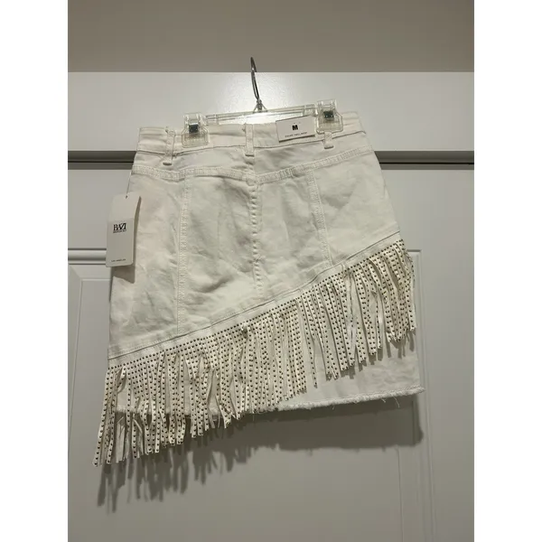 Western Fringe White denim Mini Skirt size Medium Boho Festival Country Concert - Image 5