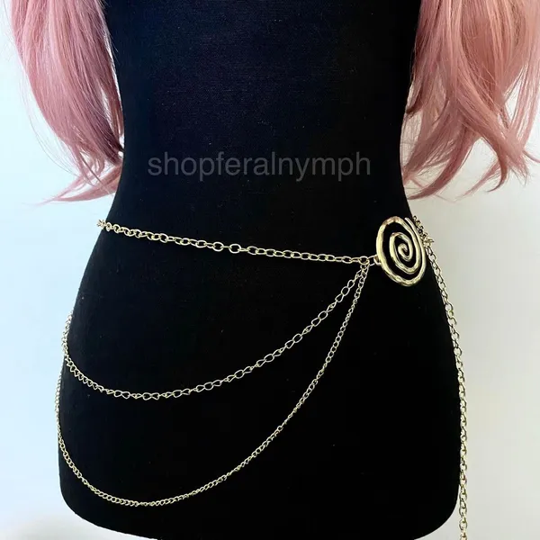 Gold Y2K Spiral Swirl Draped Layered Chain Belt, Fits 16-44 Inches, X7GA1405 - Image 4