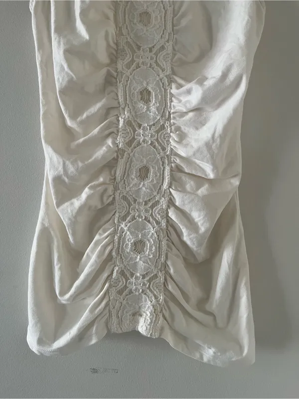 Express Ivory White Lace Ruched Tank Top Small Romantic Cottagecore Dainty - Image 4