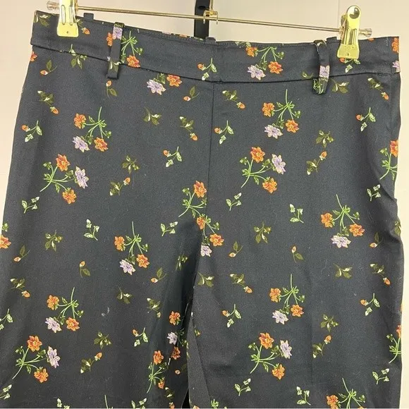 H&M Cigarette Trousers Floral Pants Womens 12 Black Stretch Slim Straight Ankle - Image 3