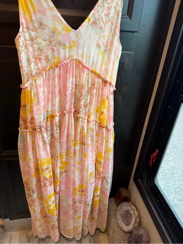 Free People Julianna Maxi Dress M Misty Combo Floral Tiered Boho Ruffle fairy - Image 8