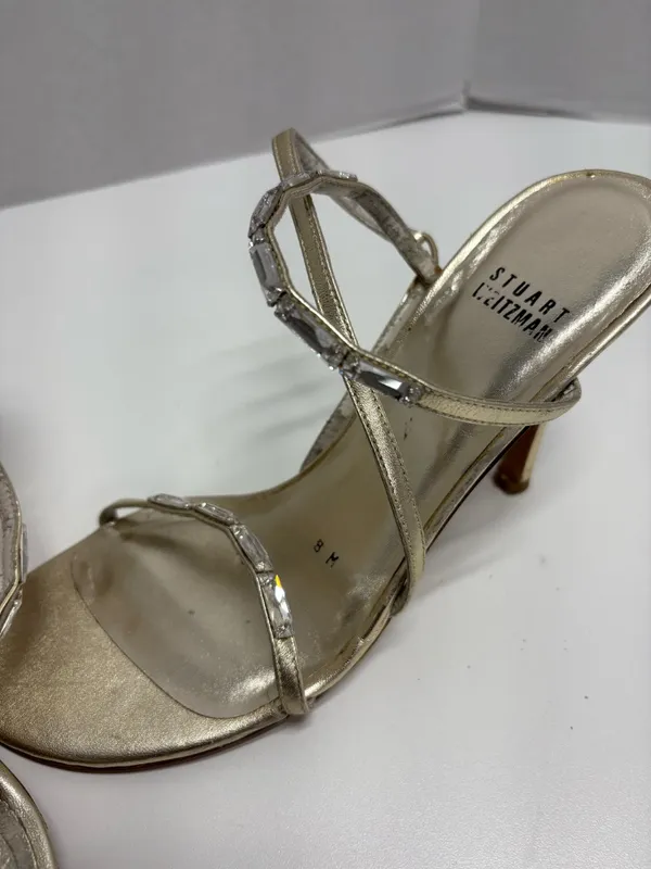 Stuart Weitzman Metallic Gold Leather‎ Strappy Sandals - Size 8. - Image 2
