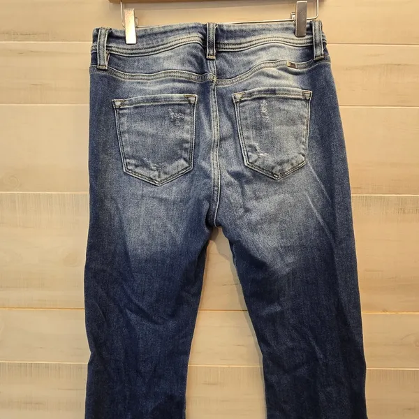 {29} KanCan Distressed Blue Jean Split Flare Hem Fringe Detail - Image 10