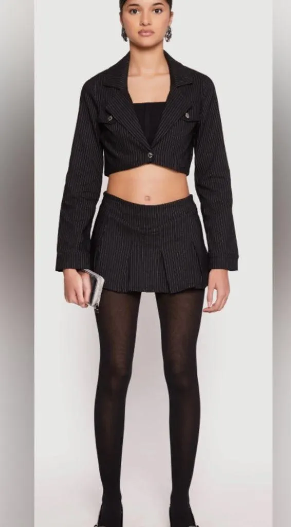 NWT Women’s Almost Famous Black Striped Mini Skort - Image 2