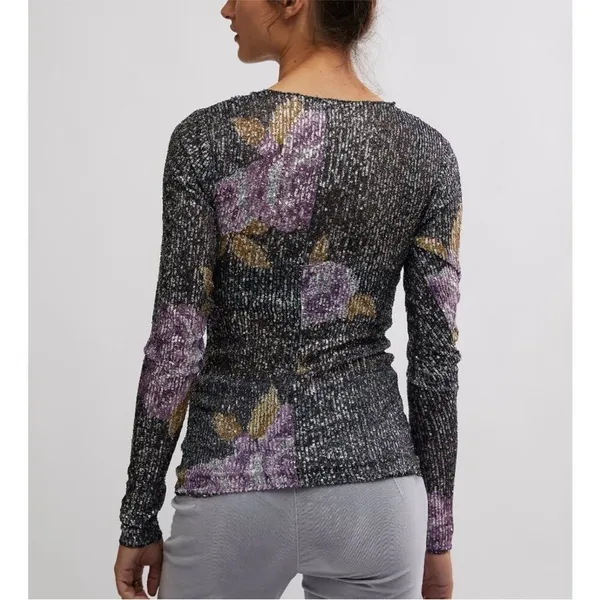 Intimately Free People Gold Rush Floral Sequin Long Sleeve Top - Image 3