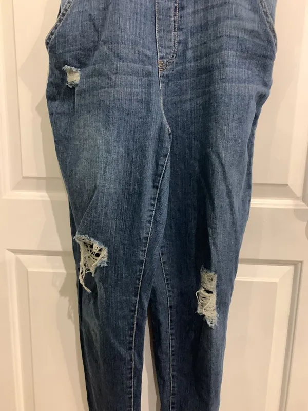 True Craft Women's Dark Wash Distressed Denim Overalls Size 13 - Image 2