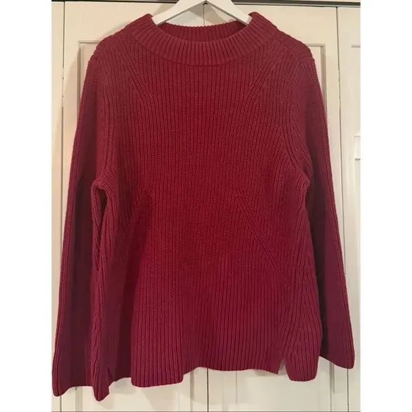 Talbots burgundy cotton mock neck ribbed sweater size XL petite - Image 2