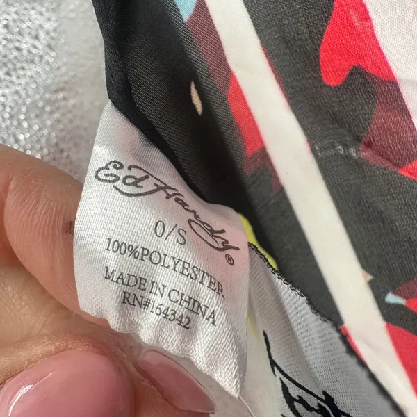 NWT Ed Hardy‎ Scarf Unisex OS Red Tattoo Print Skull Rose Y2K Streetwear - Image 4