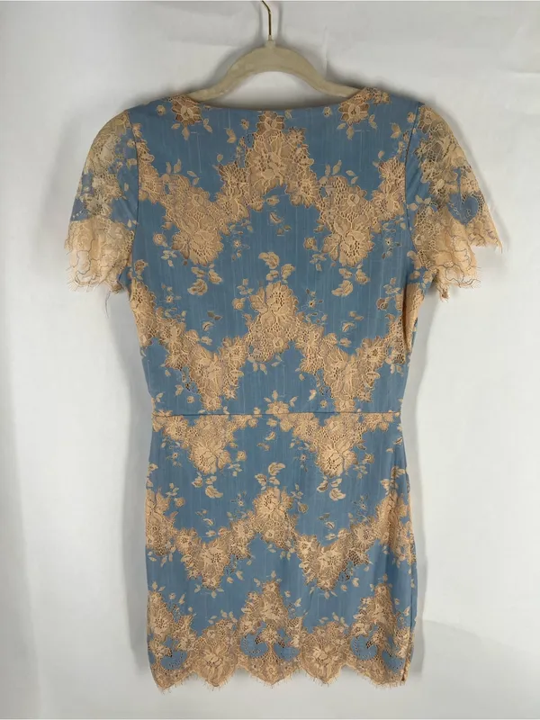 Storia Blue & Beige Floral Lace Illusion Mini Dress Size M - Image 7