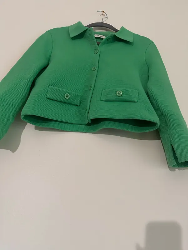 Alice + Olivia Ila Green Collared Knit Jacket Medium - Image 15