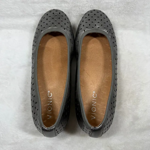 Vionic Robyn Pewter Metallic Perforated Leather Ballet Flats Orthaheel 7M - Image 6