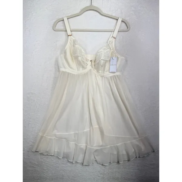 Elomi 36DDD Priya Babydoll Chemise Lace Mesh Ruffle Crystal Ivory EL4551VAA - Image 3