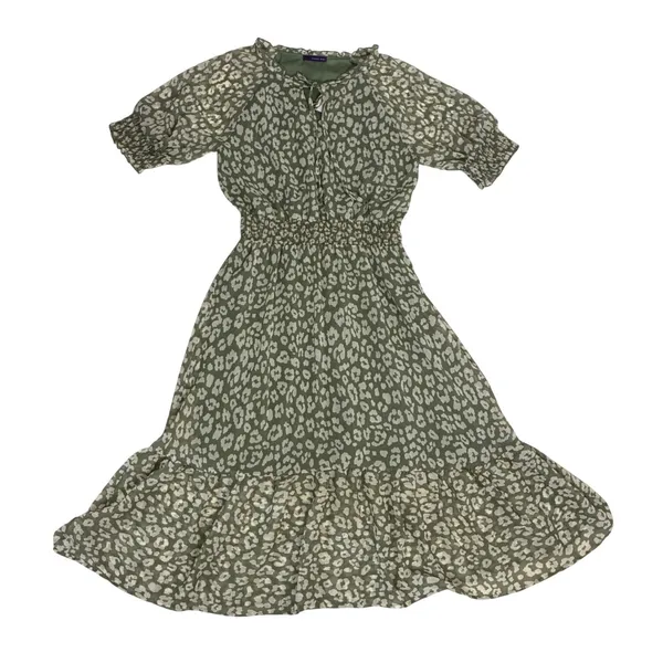 West Kei Olive Green Leopard Print Smocked‎ Midi Dress NWT Small D6625-B - Image 7