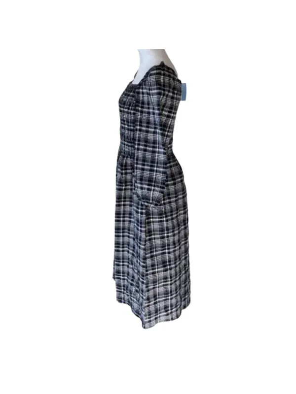 LOFT Plaid Gingham Square Neck Midi Dress Size L NWT - Image 3