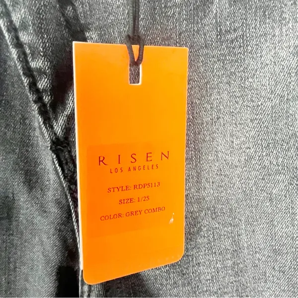 RISEN High Rise Crossover Released Frayed Hem Two Tone Black Wash Denim Jeans 25 - Image 10