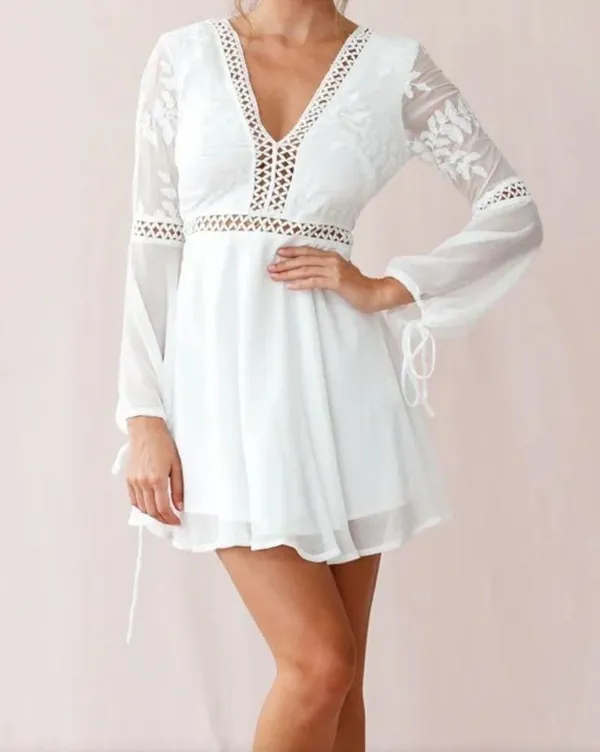 Angel Biba White Crochet Bell Sleeve Dress - Image 6