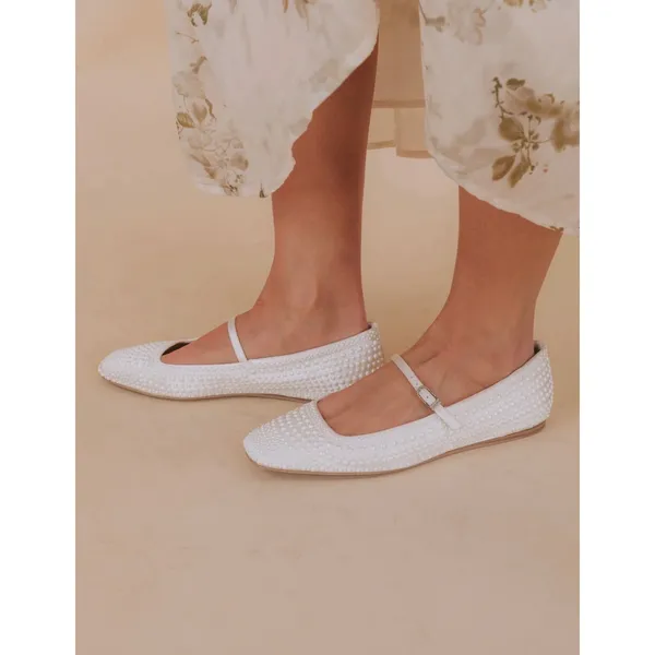 Dolce Vita 9.5 Womens Satin Reyes Pearl Strappy Mary Jane Ballet Flats - Image 4