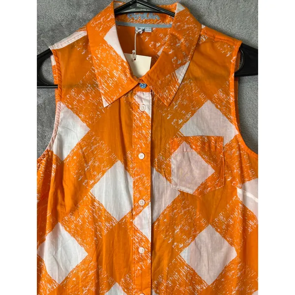 Boden Jaffa Painted Check Sleeveless Button Front Shirt Orange White Size‎ 6 New - Image 2