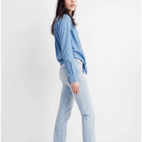 Madewell sz L Denim Button Roll Tab Collared Blouse Top Streetwear Minimal Norm - Image 2