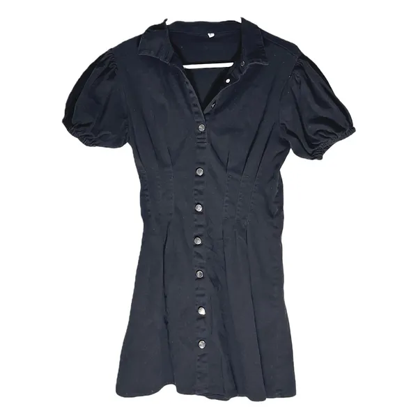 NWOT KDF Puff‎ Sleeve Black Denim Mini Dress - Size Small - Image 5