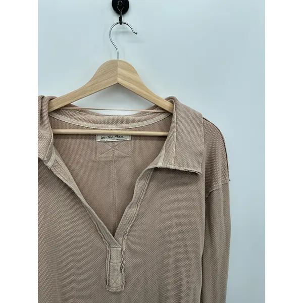 Free People We The Free Anakin Thermal Top Women Sz M Brown Tan Collar Casual‎ - Image 6
