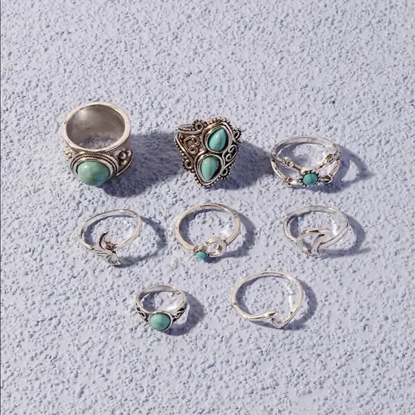 Native American Mermaid Turquoise silver ring set - Image 6
