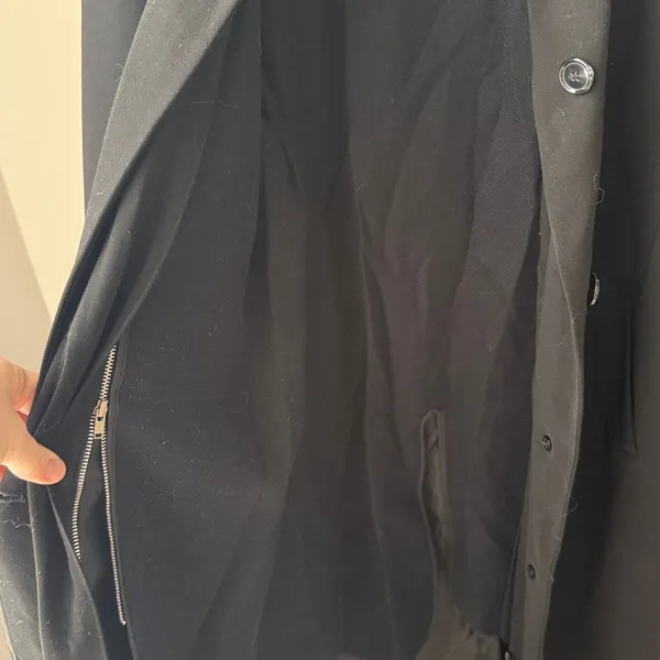 Gallery Vintage Long Black Fleece Lined Y2K Trench Overcoat - Image 3