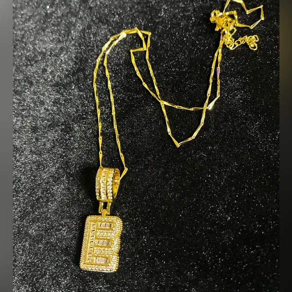 New Iced Out Baguette Initial “E” Pendant Necklace 18-20” - Image 2