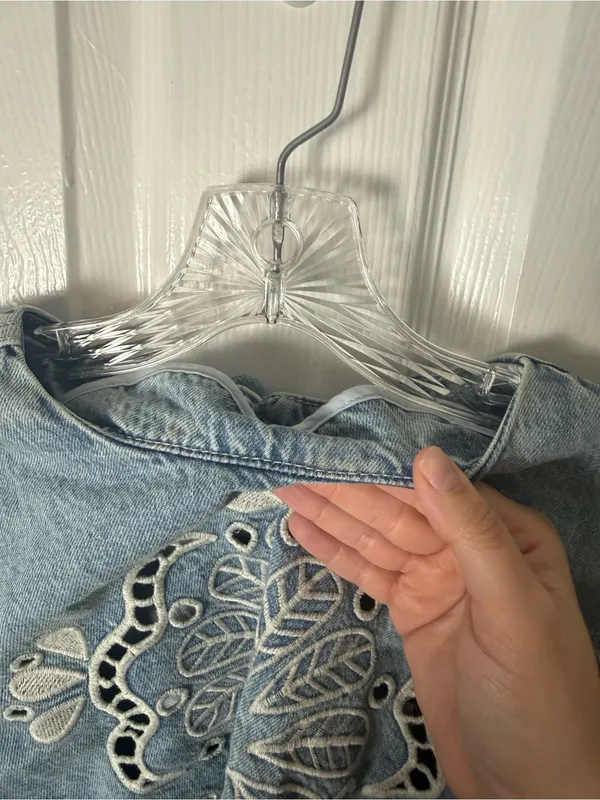 Farm Rio Denim Richelieu Kimono Sleeves Cropped Blouse M - Image 5