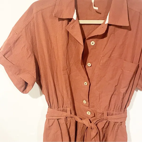 Free People Medium Brown‎ Rust No Plans Shorts Romper Belted Waist One Piece - Image 4