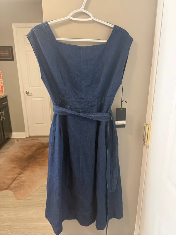 $179 NWT urban Outfitters Courtshop Denim Anita Midi Dress Charming chambray M - Image 2