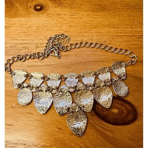 Hammered Like Flat Stones Gold Tone 16" Adjustable Necklace‎ Statement Piece - Image 12