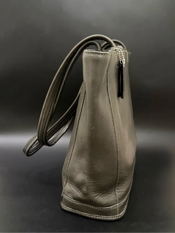 Vintage COACH 9305 Gray Glove-Tanned Leather Bleecker Bucket Shoulder Tote Bag - Image 2