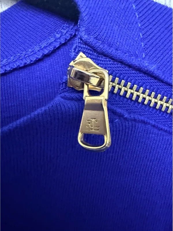 Lauren Ralph Lauren Women’s M Cobalt Blue Gold Zip Boat Neck Cuff Sleeve Top - Image 11