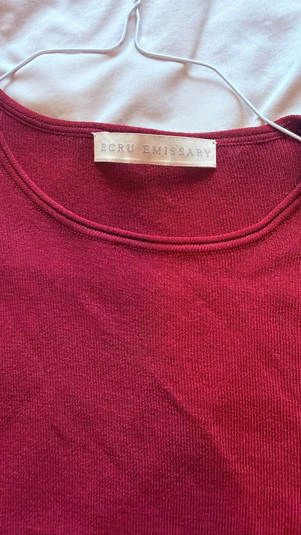 Burgundy Crop Top with Shoulder & Elbow Slit - Image 2
